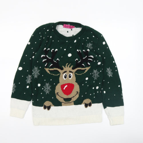 Boohoo Women’s Green Christmas Reindeer Knit Jumper Size L