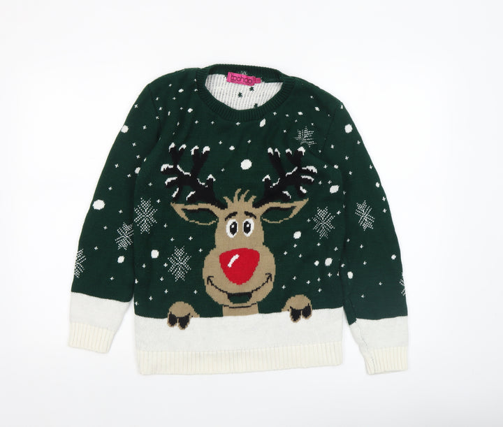 Boohoo Women’s Green Christmas Reindeer Knit Jumper Size L