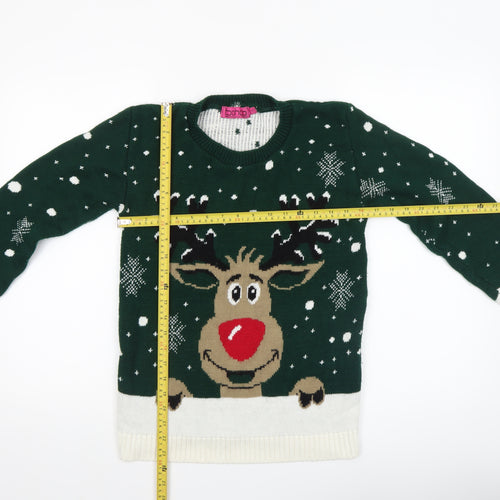 Boohoo Women’s Green Christmas Reindeer Knit Jumper Size L