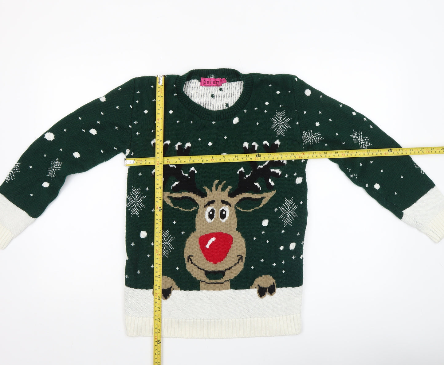Boohoo Women’s Green Christmas Reindeer Knit Jumper Size L