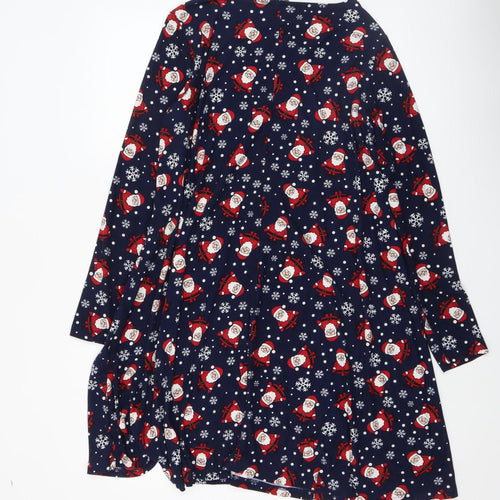 Fluid Women’s Blue Christmas Santa Print Long Sleeve Shift Dress Size 16