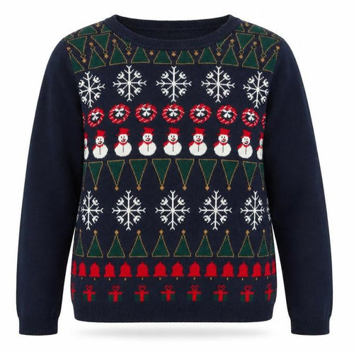 ONLY Women's Blue Christmas Fair Isle Crew Neck Jumper L