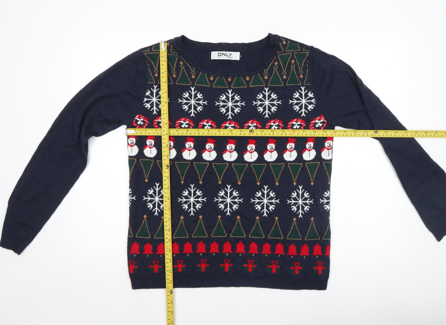 ONLY Women's Blue Christmas Fair Isle Crew Neck Jumper L