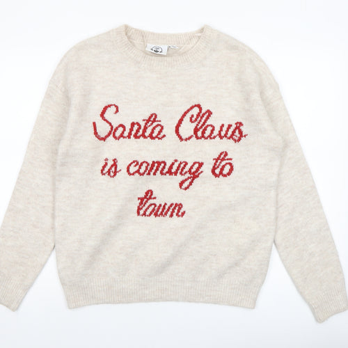 Lyrics by Ink Womens Beige Christmas Pullover Jumper 2XS