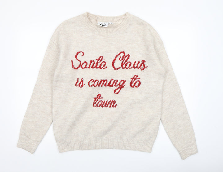 Lyrics by Ink Womens Beige Christmas Pullover Jumper 2XS