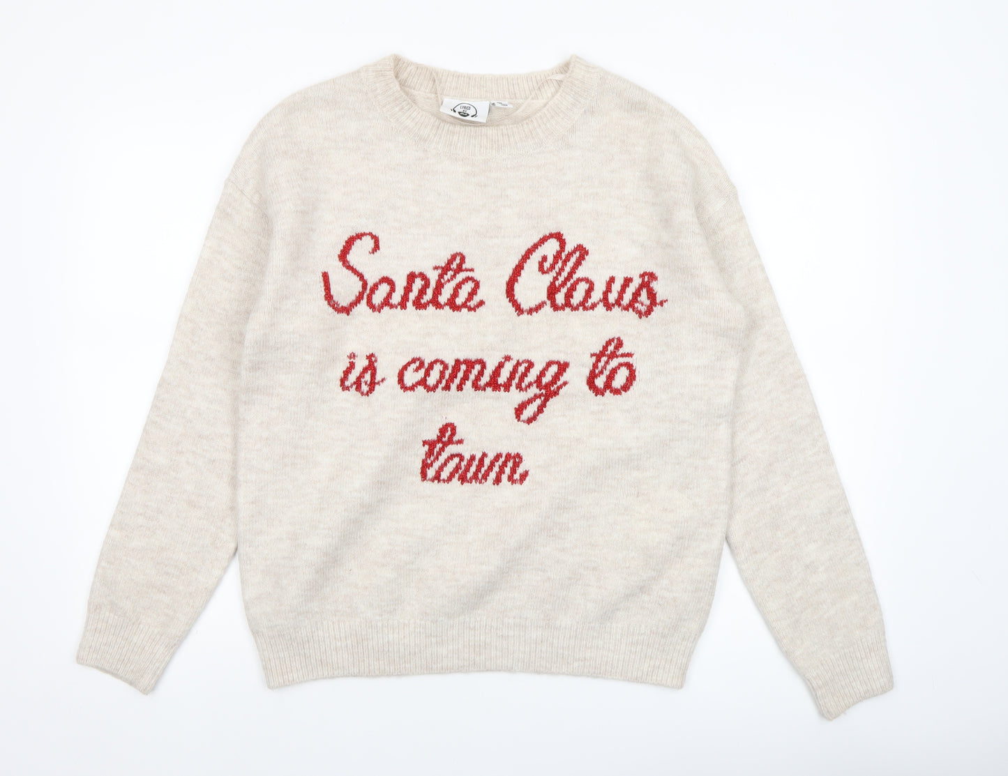 Lyrics by Ink Womens Beige Christmas Pullover Jumper 2XS