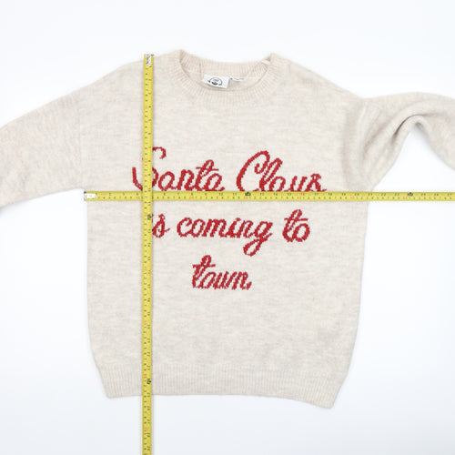 Lyrics by Ink Womens Beige Christmas Pullover Jumper 2XS