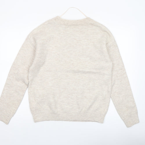 Lyrics by Ink Womens Beige Christmas Pullover Jumper 2XS