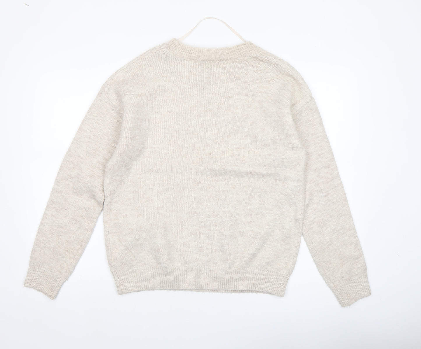 Lyrics by Ink Womens Beige Christmas Pullover Jumper 2XS