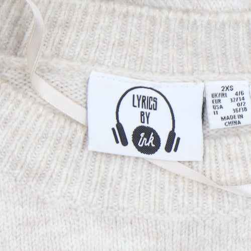 Lyrics by Ink Womens Beige Christmas Pullover Jumper 2XS