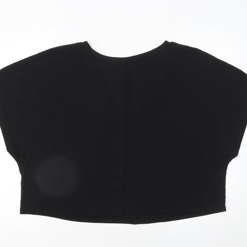 Zara Women Black Cropped V-Neck Jersey T-Shirt Size L