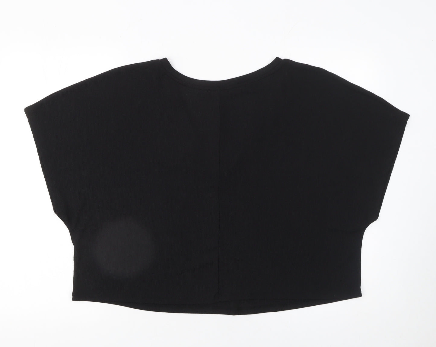 Zara Women Black Cropped V-Neck Jersey T-Shirt Size L