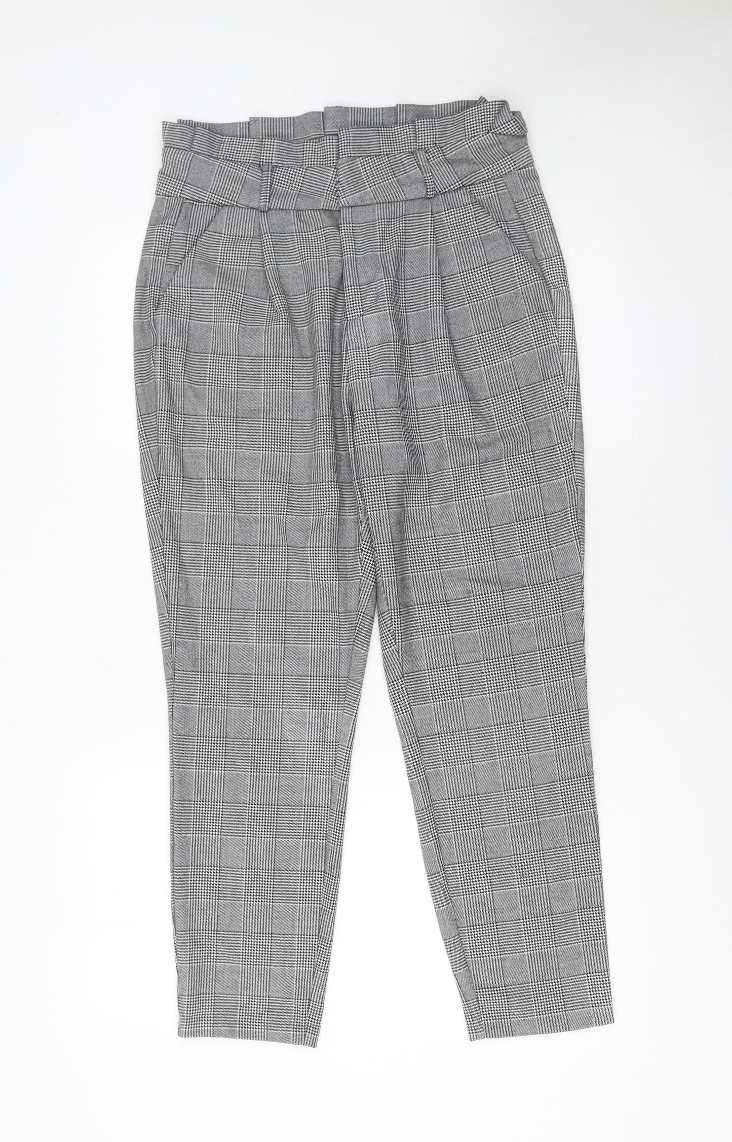Vero Moda Women's Grey Check Paperbag Trousers Size M