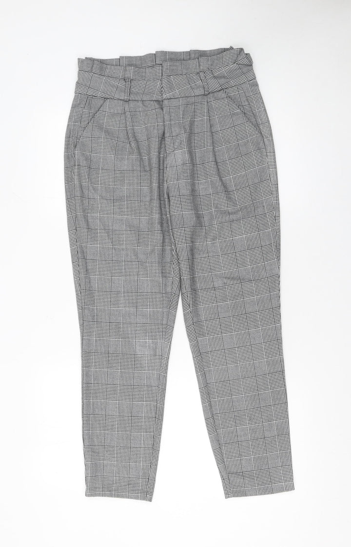 Vero Moda Women's Grey Check Paperbag Trousers Size M