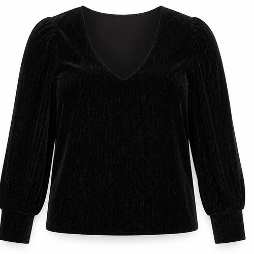 b.young Women's Black Velvet Long Sleeve V-Neck Blouse Size L