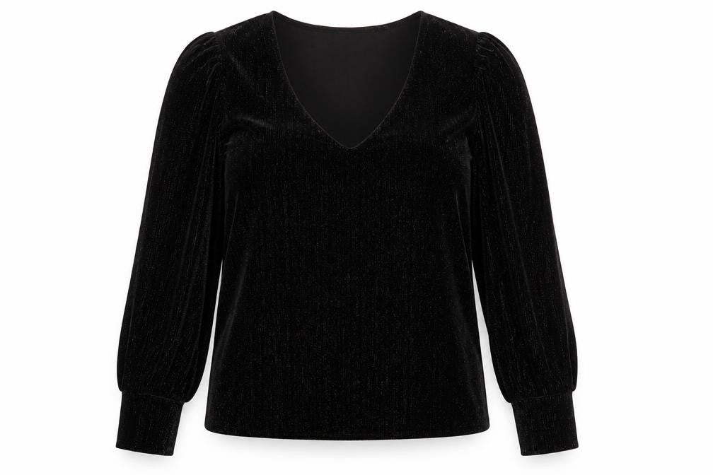 b.young Women's Black Velvet Long Sleeve V-Neck Blouse Size L