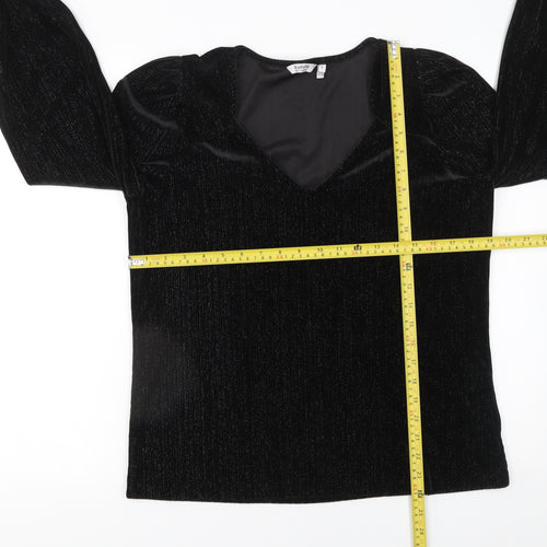 b.young Women's Black Velvet Long Sleeve V-Neck Blouse Size L