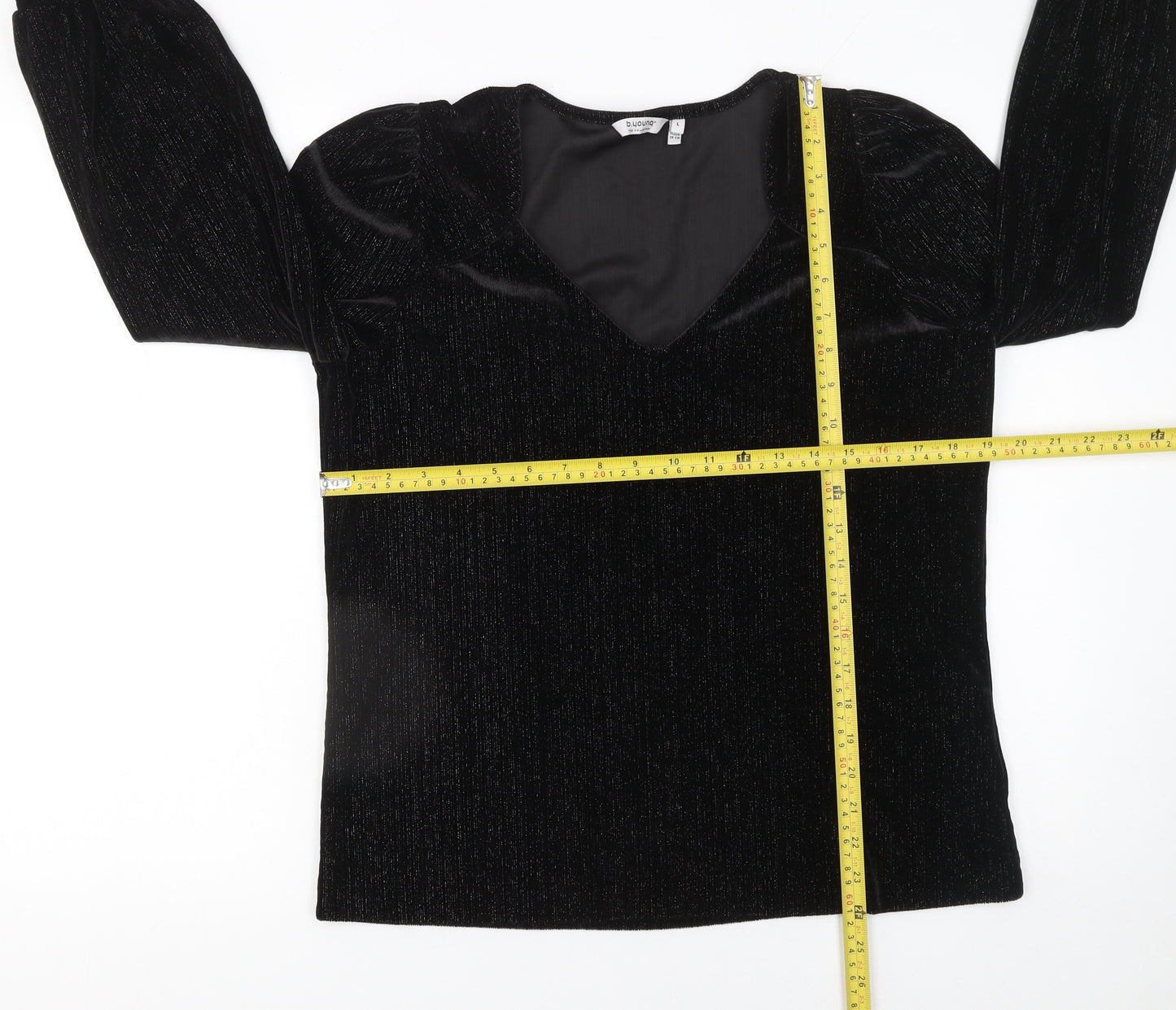 b.young Women's Black Velvet Long Sleeve V-Neck Blouse Size L
