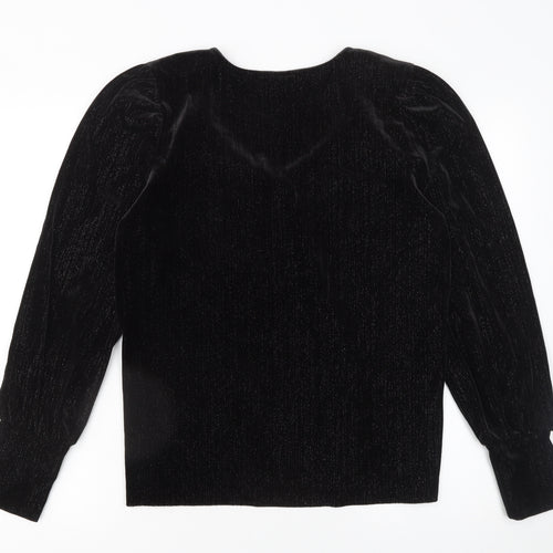 b.young Women's Black Velvet Long Sleeve V-Neck Blouse Size L