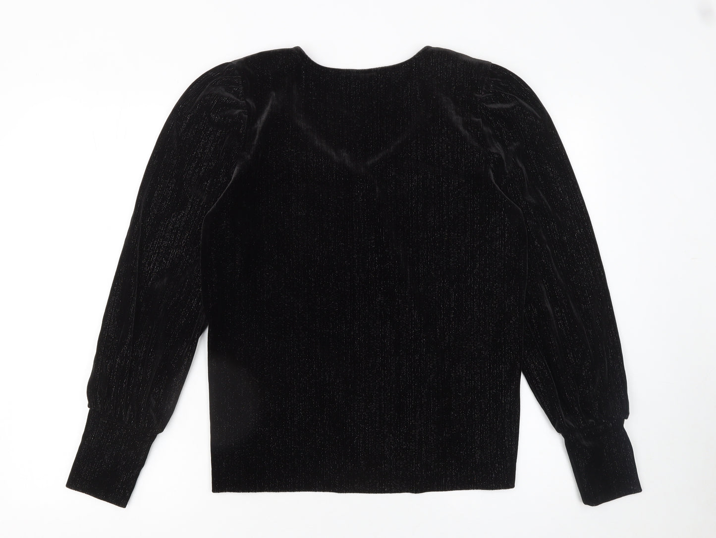 b.young Women's Black Velvet Long Sleeve V-Neck Blouse Size L