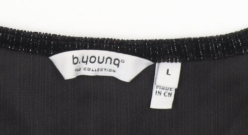 b.young Women's Black Velvet Long Sleeve V-Neck Blouse Size L