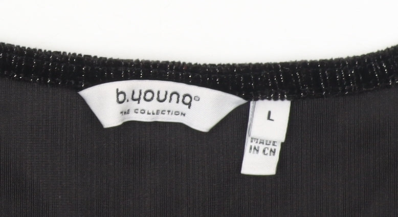 b.young Women's Black Velvet Long Sleeve V-Neck Blouse Size L