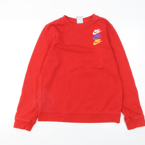 Nike Boys Red Logo Crew Neck Fleece Sweatshirt L 147-158cm