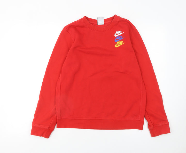 Nike Boys Red Logo Crew Neck Fleece Sweatshirt L 147-158cm