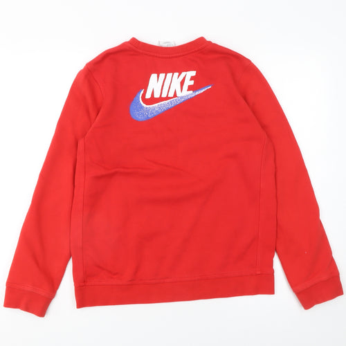 Nike Boys Red Logo Crew Neck Fleece Sweatshirt L 147-158cm
