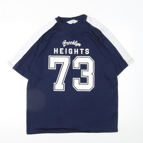 H&M Girls Blue Jersey V-Neck Sports Graphic T-Shirt Size 12-14 Years