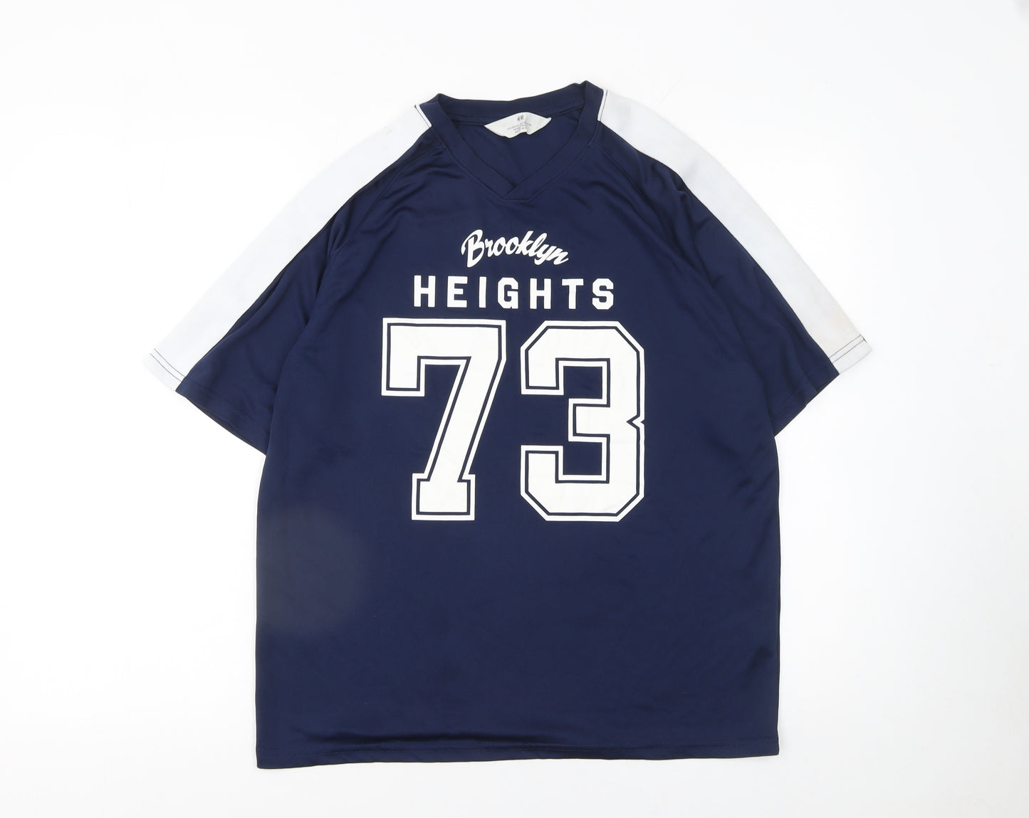 H&M Girls Blue Jersey V-Neck Sports Graphic T-Shirt Size 12-14 Years