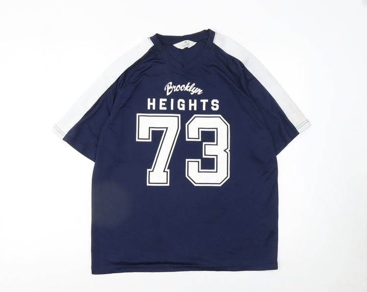 H&M Girls Blue Jersey V-Neck Sports Graphic T-Shirt Size 12-14 Years