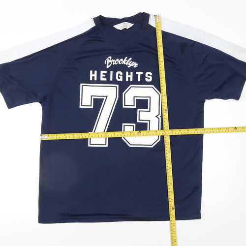 H&M Girls Blue Jersey V-Neck Sports Graphic T-Shirt Size 12-14 Years
