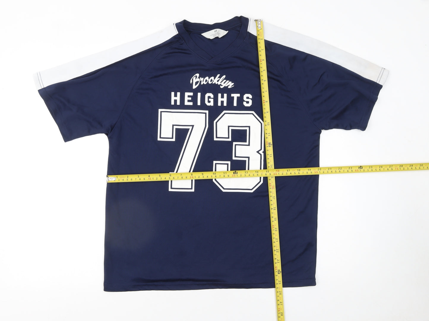 H&M Girls Blue Jersey V-Neck Sports Graphic T-Shirt Size 12-14 Years