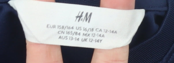 H&M Girls Blue Jersey V-Neck Sports Graphic T-Shirt Size 12-14 Years