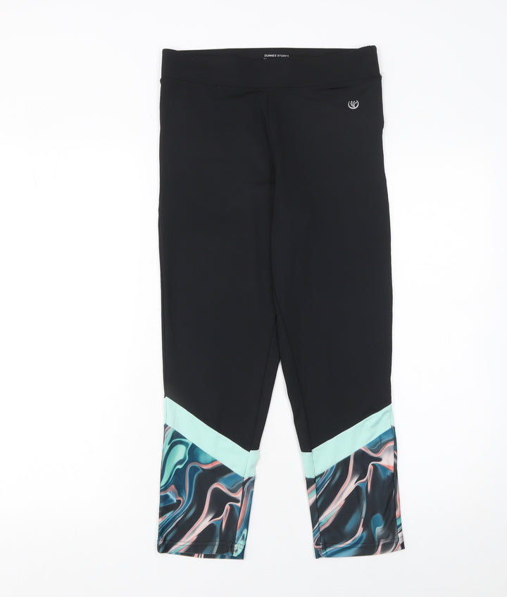 Dunnes Stores Women Black Capri Leggings Small Stretch Activewear
