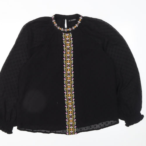 Dunnes Stores Women's Black Embroidered Bohemian Chiffon Blouse Size 12
