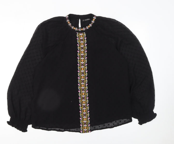Dunnes Stores Women's Black Embroidered Bohemian Chiffon Blouse Size 12