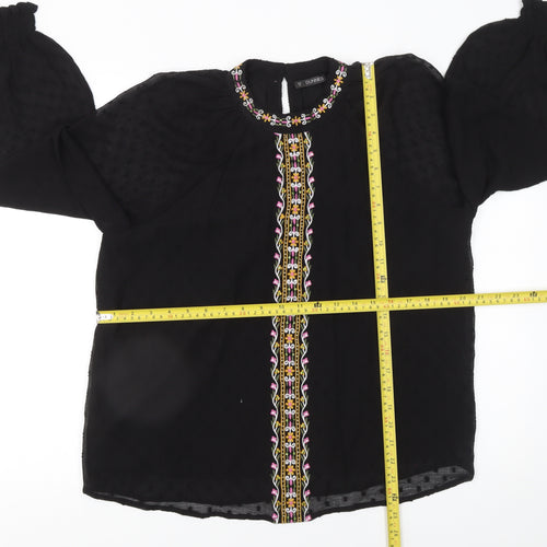 Dunnes Stores Women's Black Embroidered Bohemian Chiffon Blouse Size 12