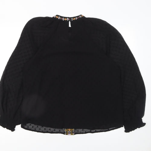 Dunnes Stores Women's Black Embroidered Bohemian Chiffon Blouse Size 12