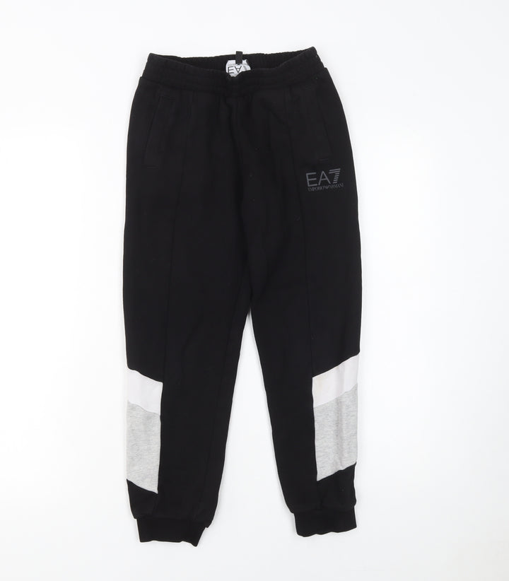 Emporio Armani Boys Black Jogger Trousers 10 Years Cotton Blend EA7