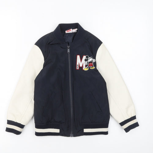 Disney Boys Blue Mickey Mouse Bomber Jacket 4-5 Years Full Zip Casual