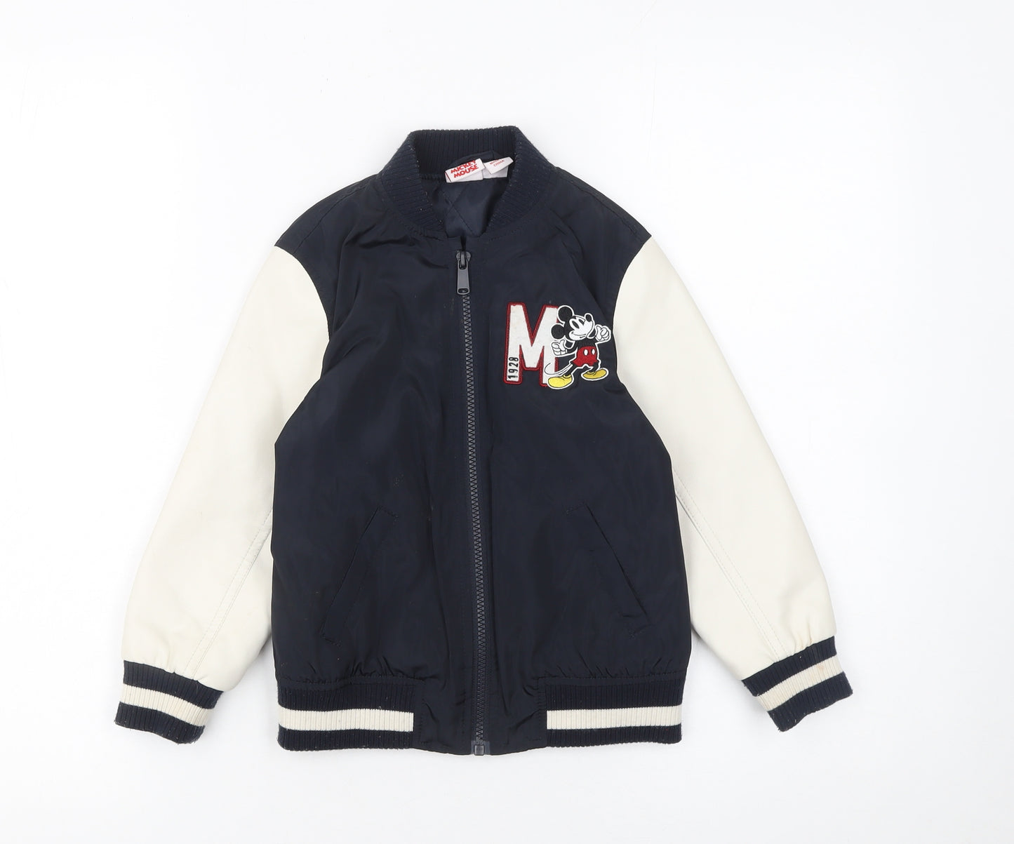 Disney Boys Blue Mickey Mouse Bomber Jacket 4-5 Years Full Zip Casual
