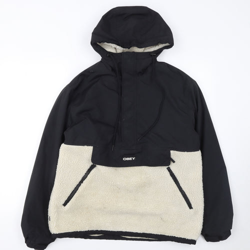 Obey Men's Black Anorak Hooded Jacket Size S Fleece Lined Winter Streetwear