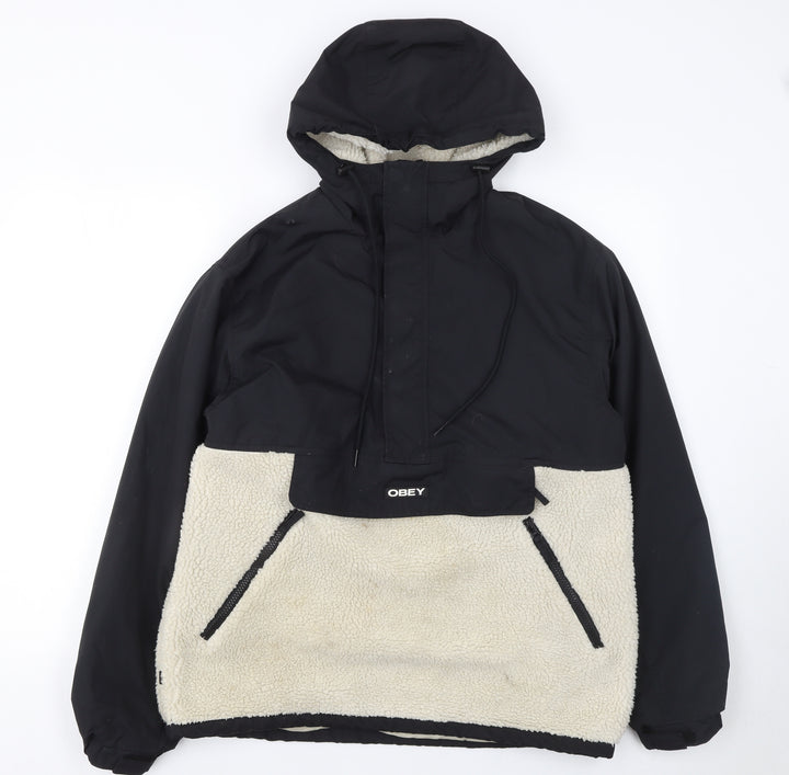 Obey Men's Black Anorak Hooded Jacket Size S Fleece Lined Winter Streetwear