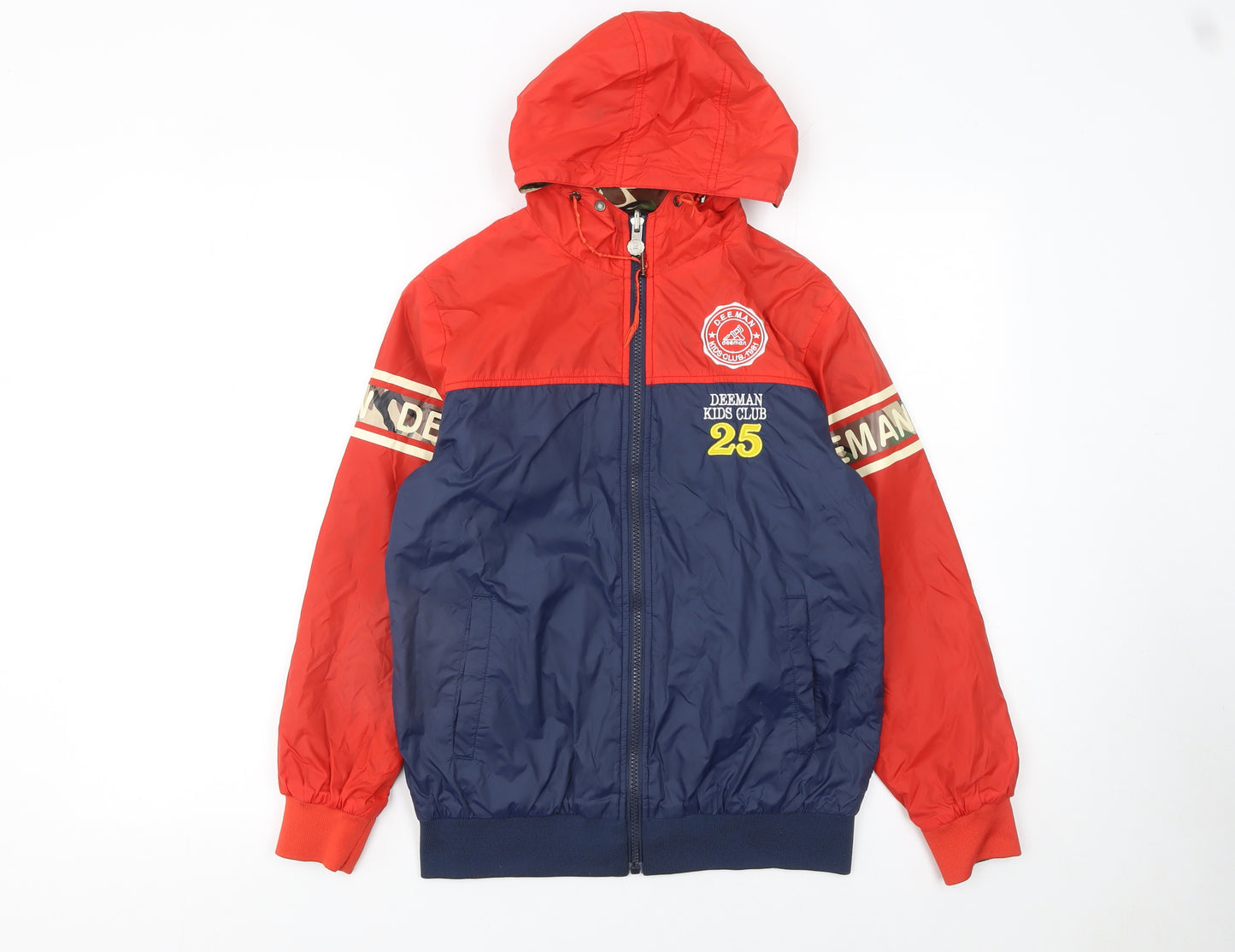 Deeman Boys Red Blue Hooded Windbreaker Jacket 13-14 Years Full Zip Casual