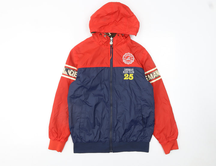 Deeman Boys Red Blue Hooded Windbreaker Jacket 13-14 Years Full Zip Casual