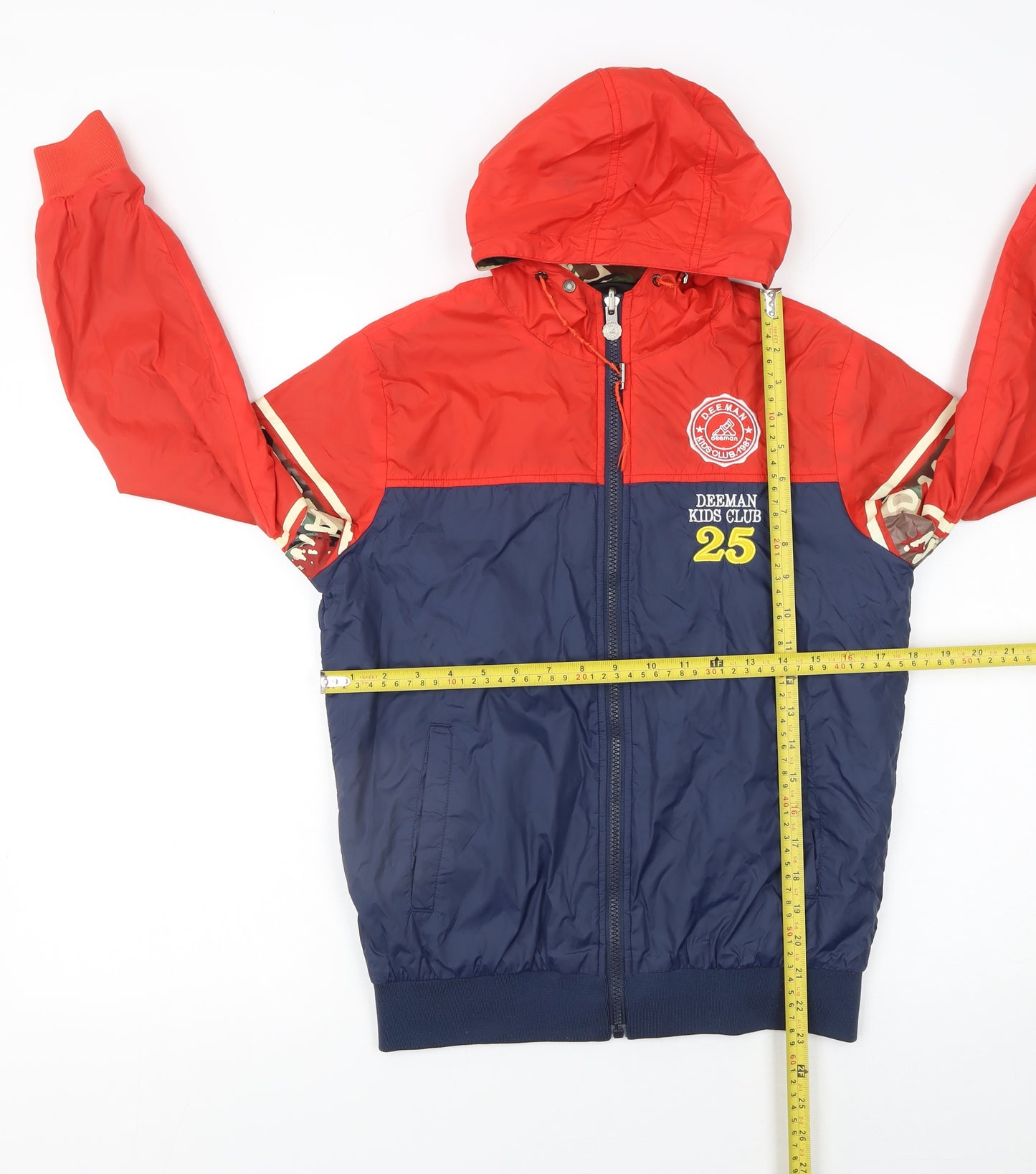 Deeman Boys Red Blue Hooded Windbreaker Jacket 13-14 Years Full Zip Casual