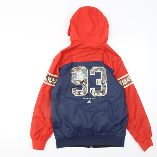 Deeman Boys Red Blue Hooded Windbreaker Jacket 13-14 Years Full Zip Casual