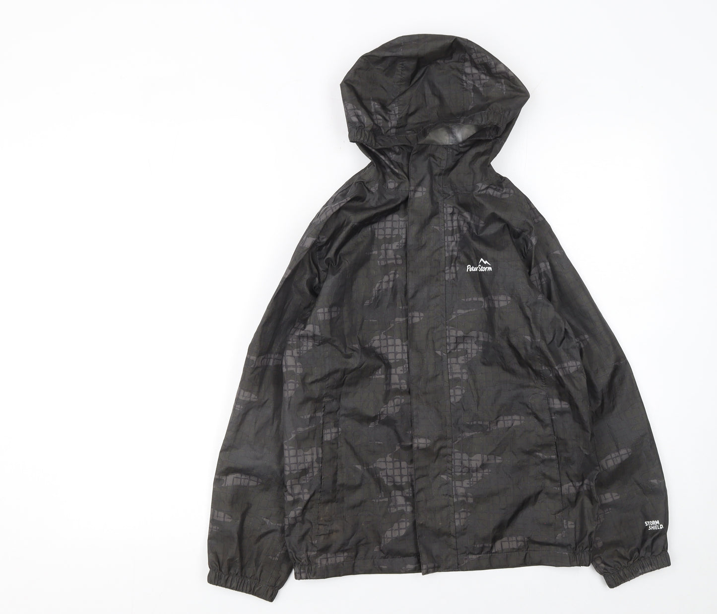 Peter Storm Boys Black Camouflage Hooded Waterproof Rain Coat 9-10 Years
